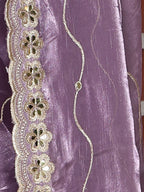 Lavender Organza Striped Zari Work Saree