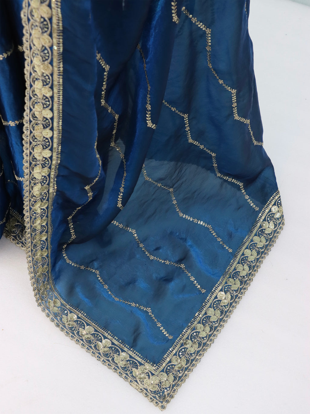 Teal Tissue Striped Sequence Work Saree