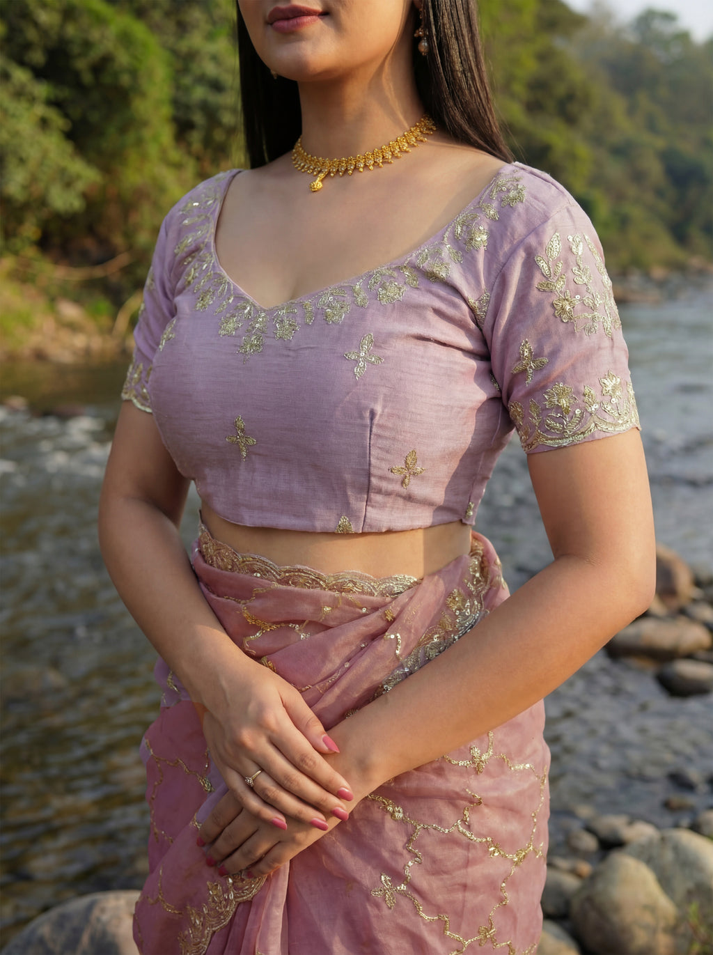 Pink Tissue Geometric Sequence Work Saree