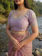 Pink Tissue Geometric Sequence Work Saree