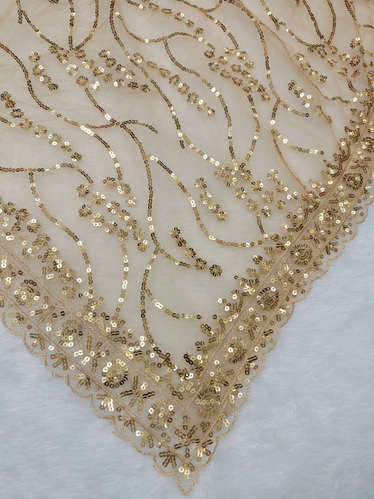 Beige Net Floral Sequence Work Saree
