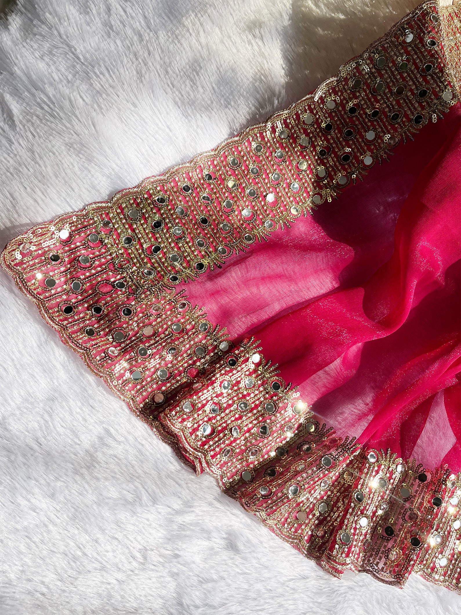 Pink Tissue Sequence & Mirror Work Saree