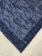 Navy Blue Net Floral Sequence Work Saree