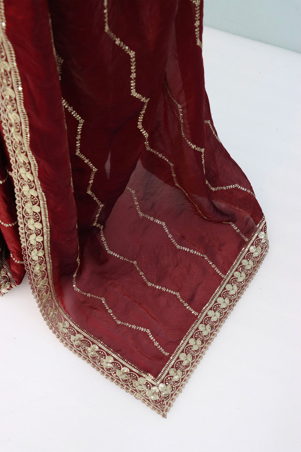 Maroon Tissue Striped Sequence Work Saree