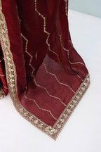 Maroon Tissue Striped Sequence Work Saree