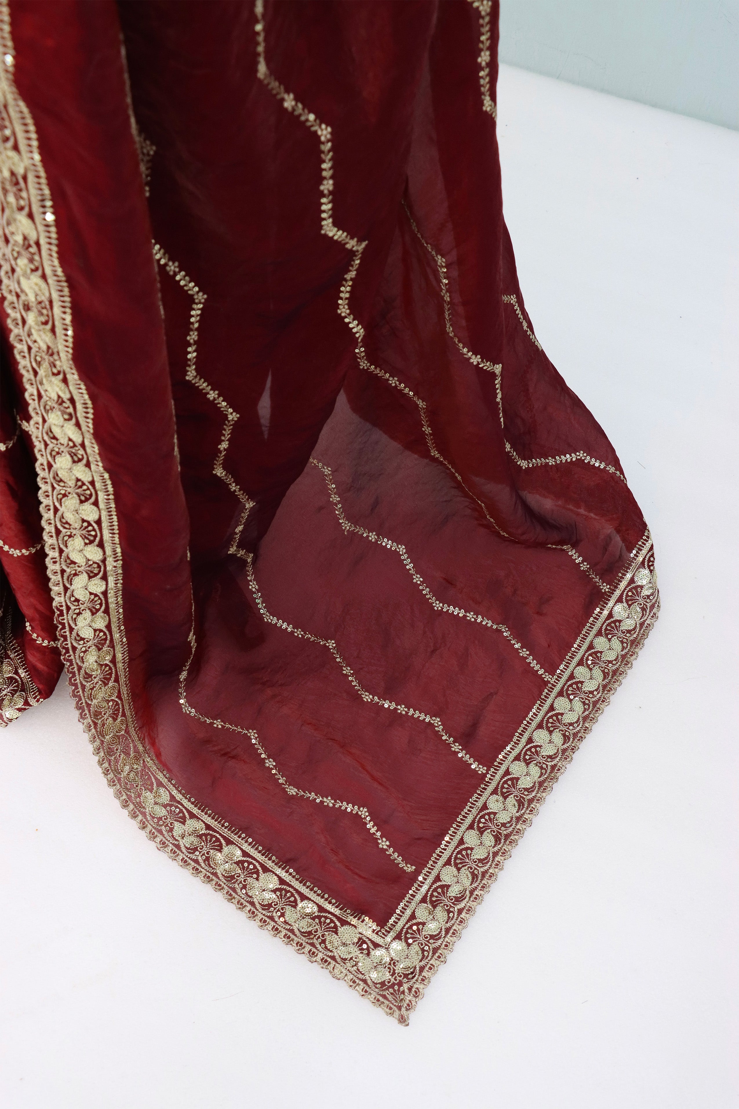 Maroon Tissue Striped Sequence Work Saree
