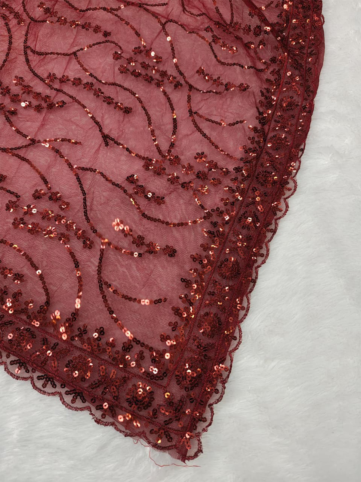 Maroon Net Floral Sequence Work Saree