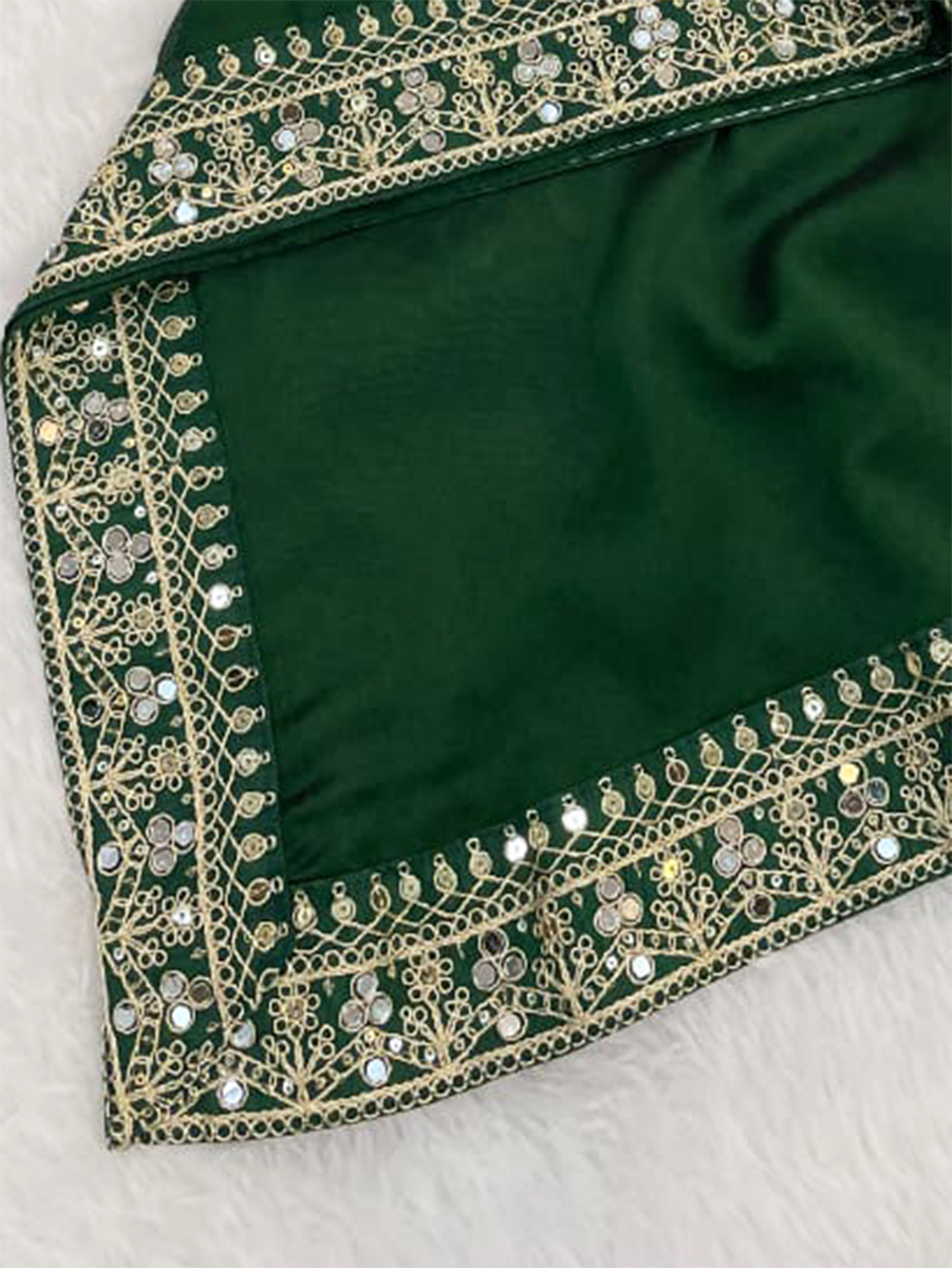 Green Silk Sequence & Mirror Work Saree