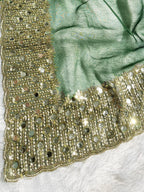 Green Tissue Sequence & Mirror Work Saree