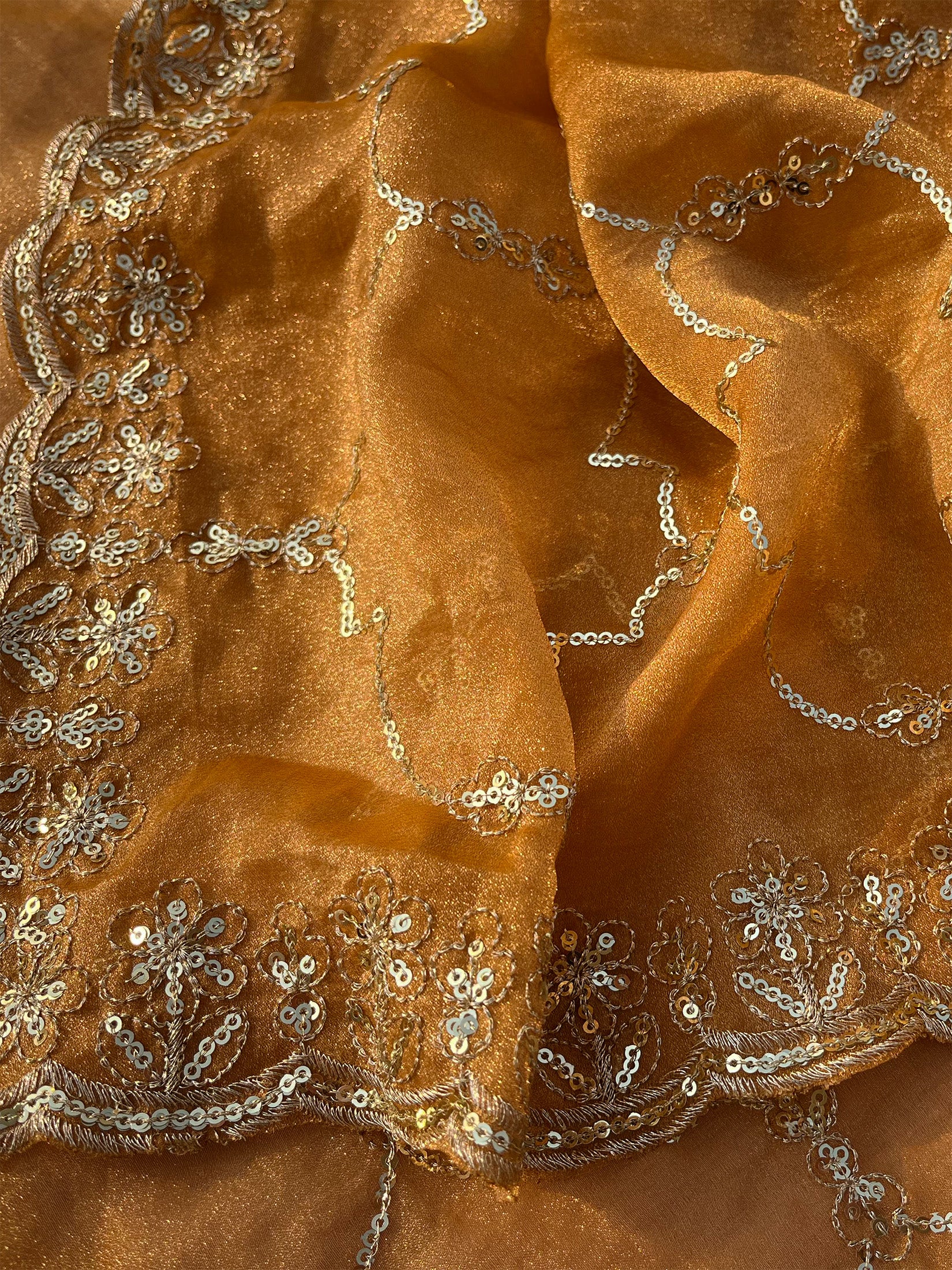 Orange Tissue Geometric Sequence Work Saree