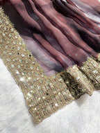 Maroon Tissue Sequence & Mirror Work Saree