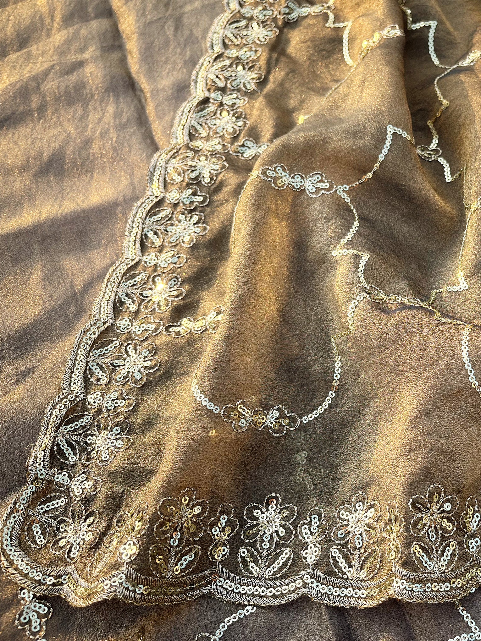 Grey Tissue Geometric Sequence Work Saree