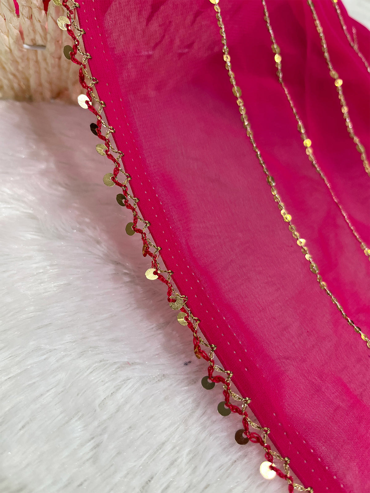 Pink Poly Georgette Striped Sequence Work Saree