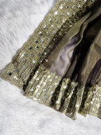 Brown Tissue Sequence & Mirror Work Saree