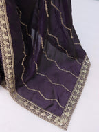 Purple Tissue Striped Sequence Work Saree