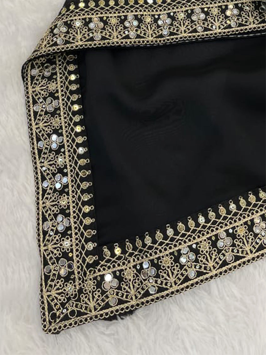 Black Silk Sequence & Mirror Work Saree