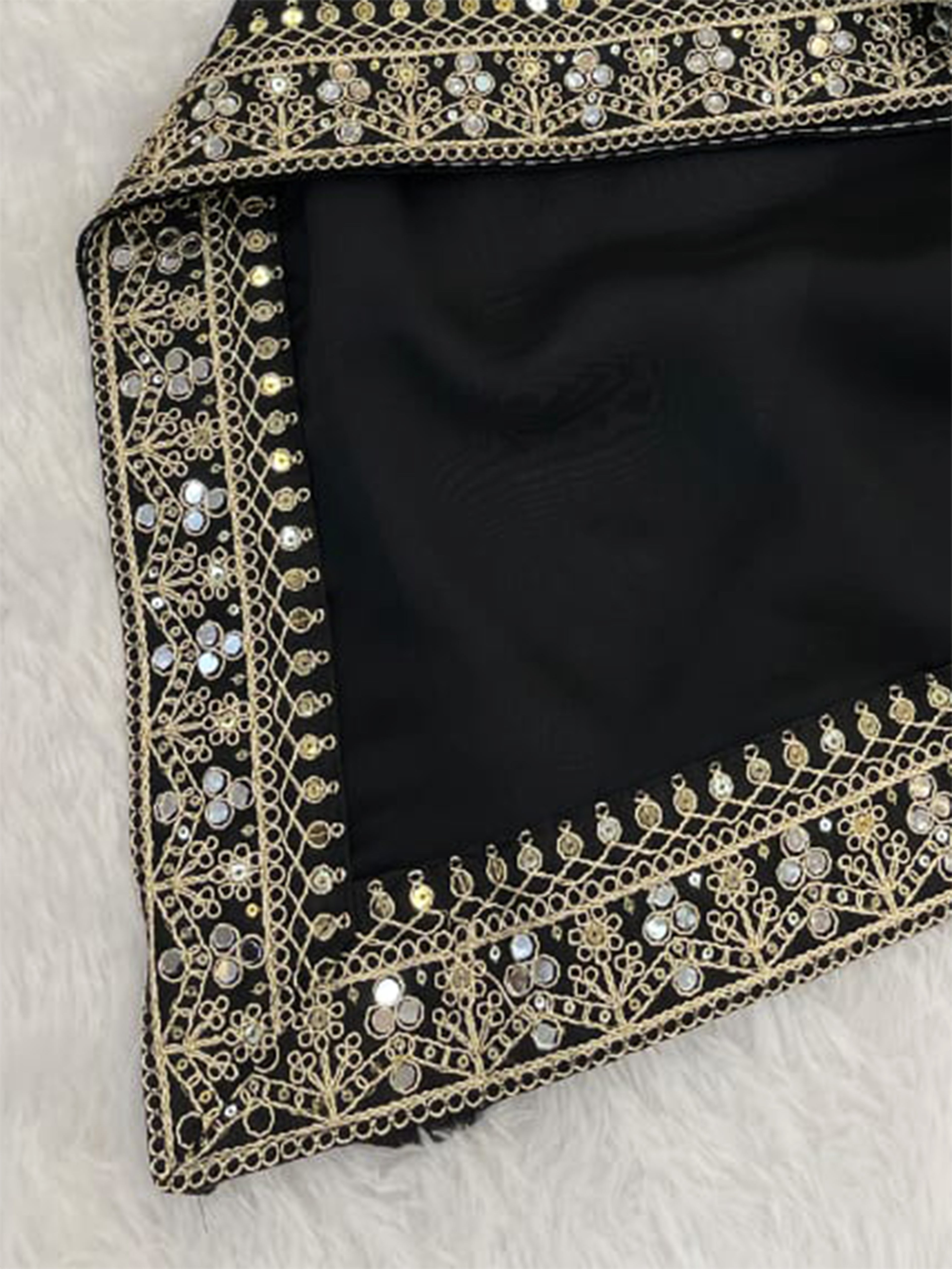 Black Silk Sequence & Mirror Work Saree