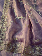 Lavender Tissue Geometric Sequence Work Saree