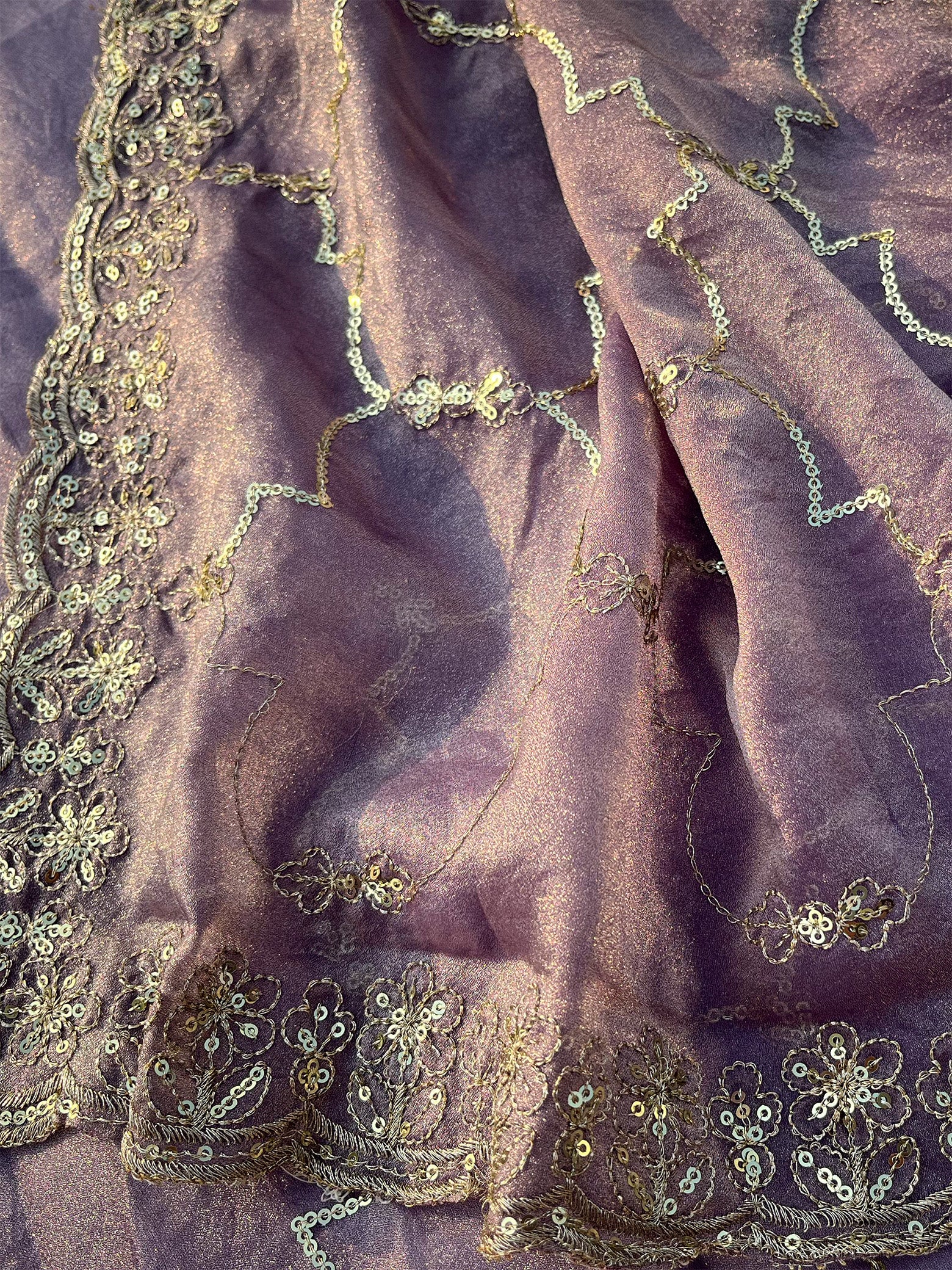 Lavender Tissue Geometric Sequence Work Saree