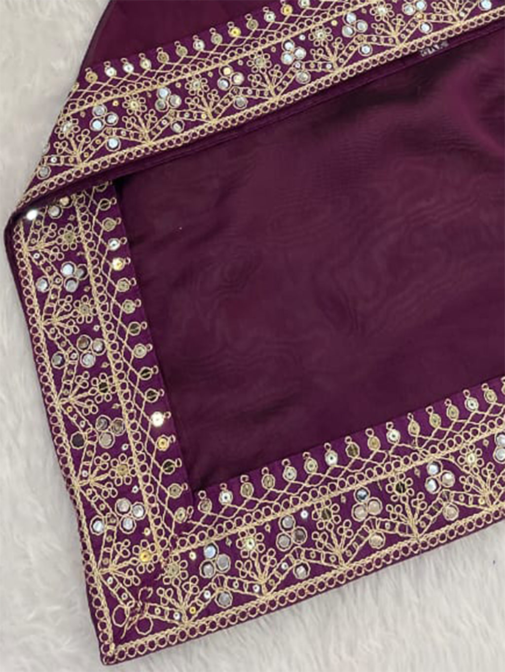 Burgundy Silk Sequence & Mirror Work Saree