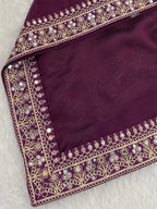 Burgundy Silk Sequence & Mirror Work Saree