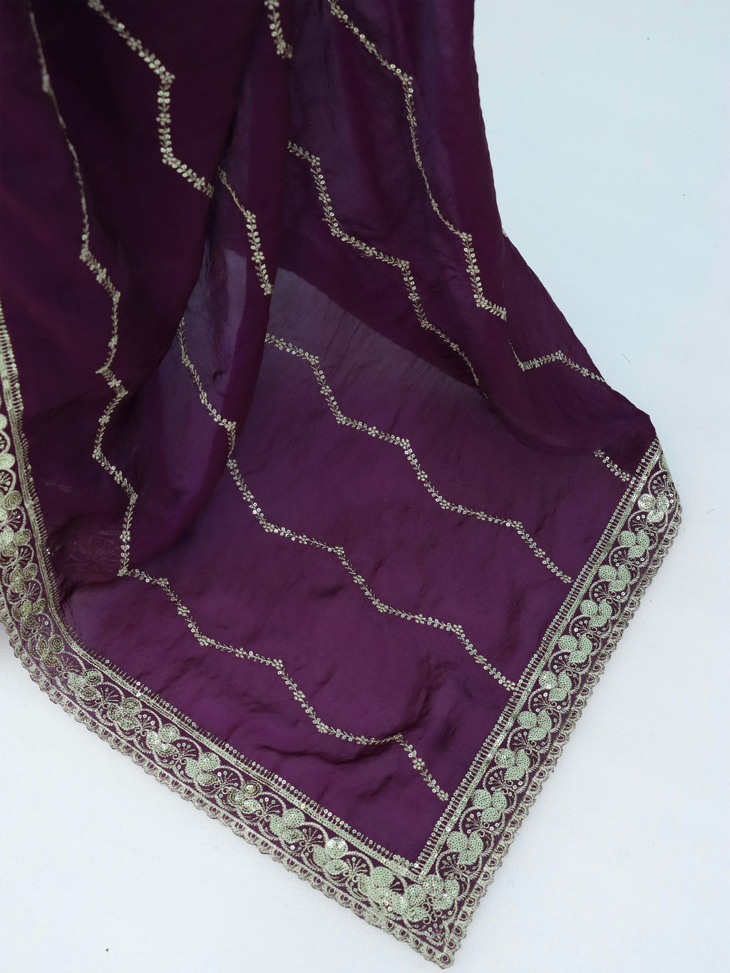 Burgundy Tissue Striped Sequence Work Saree