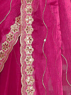 Pink Organza Striped Zari Work Saree