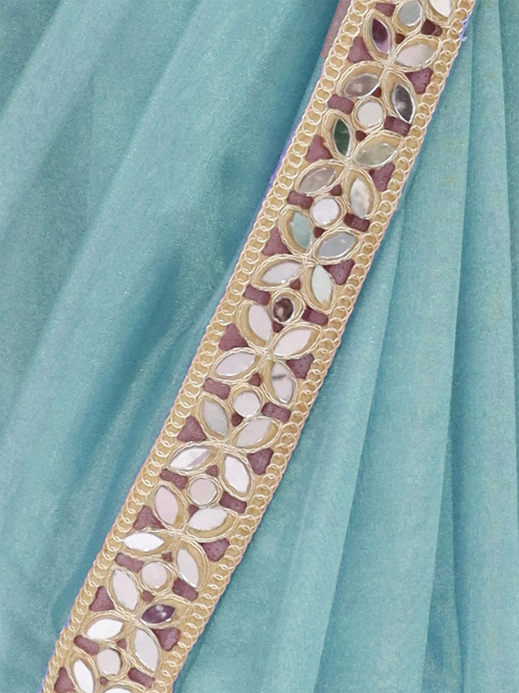 Blue Tissue Geometric Mirror Work Saree
