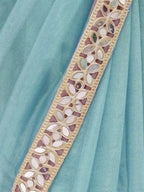 Blue Tissue Geometric Mirror Work Saree