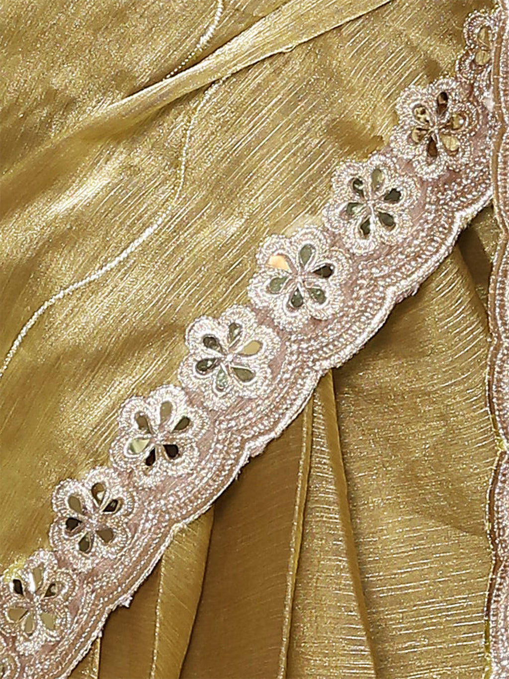 Tan Organza Striped Zari Work Saree