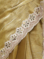 Tan Organza Striped Zari Work Saree