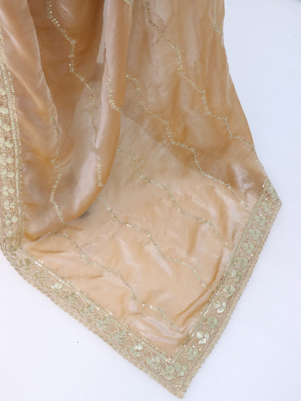 Tan Tissue Striped Sequence Work Saree