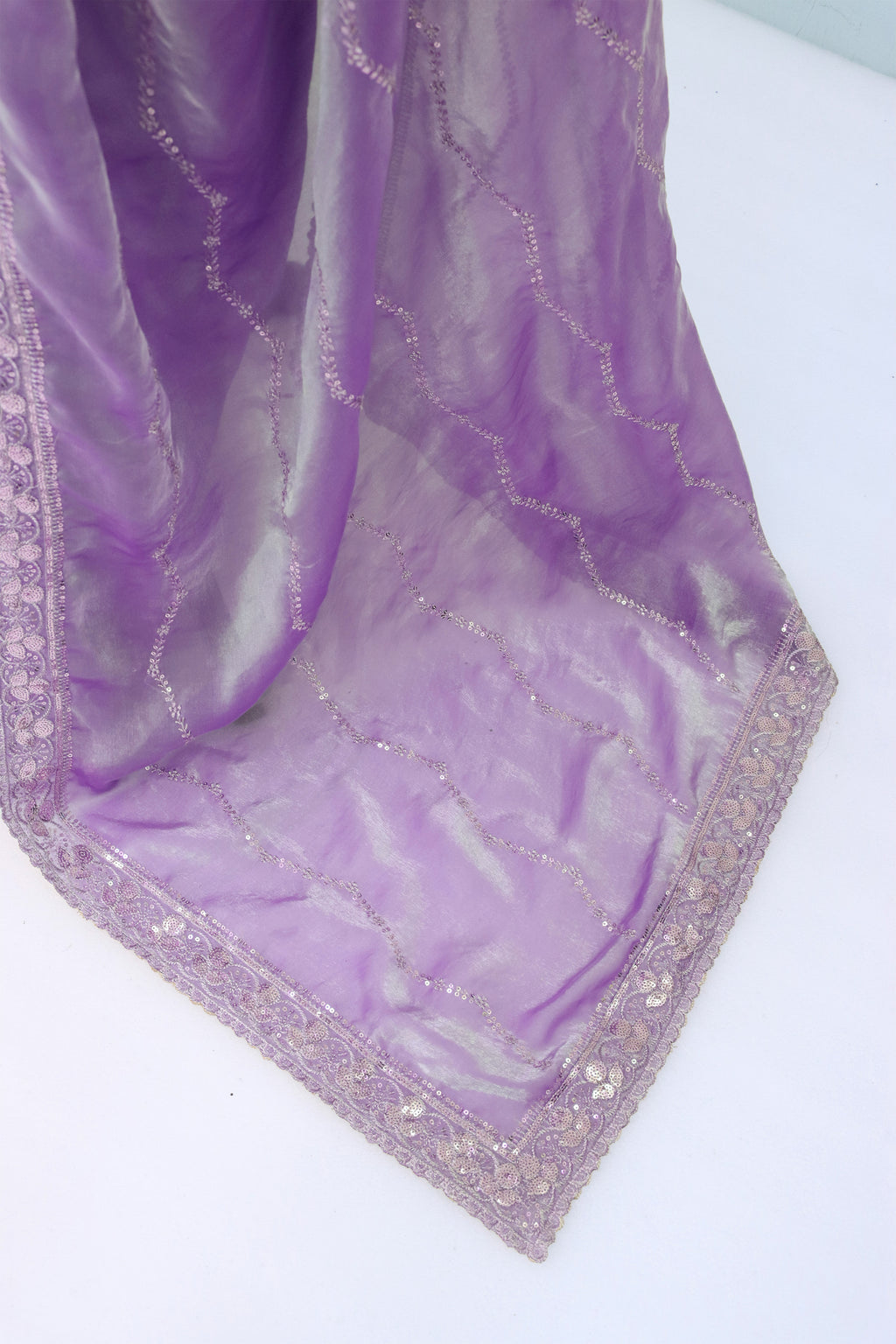 Lavender Tissue Striped Sequence Work Saree