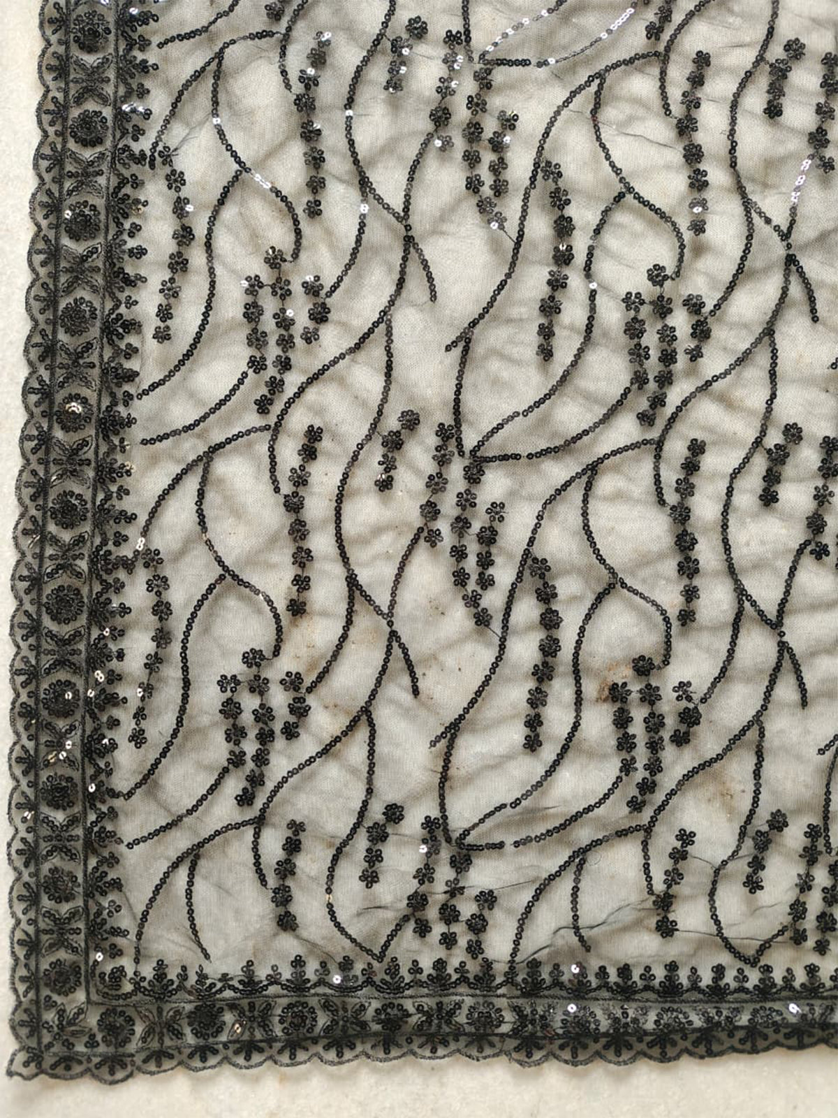 Black Net Floral Sequence Work Saree
