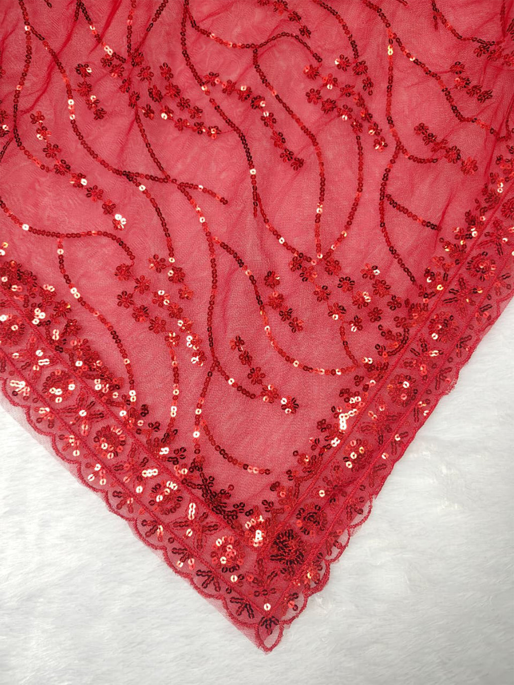 Maroon Net Floral Sequence Work Saree