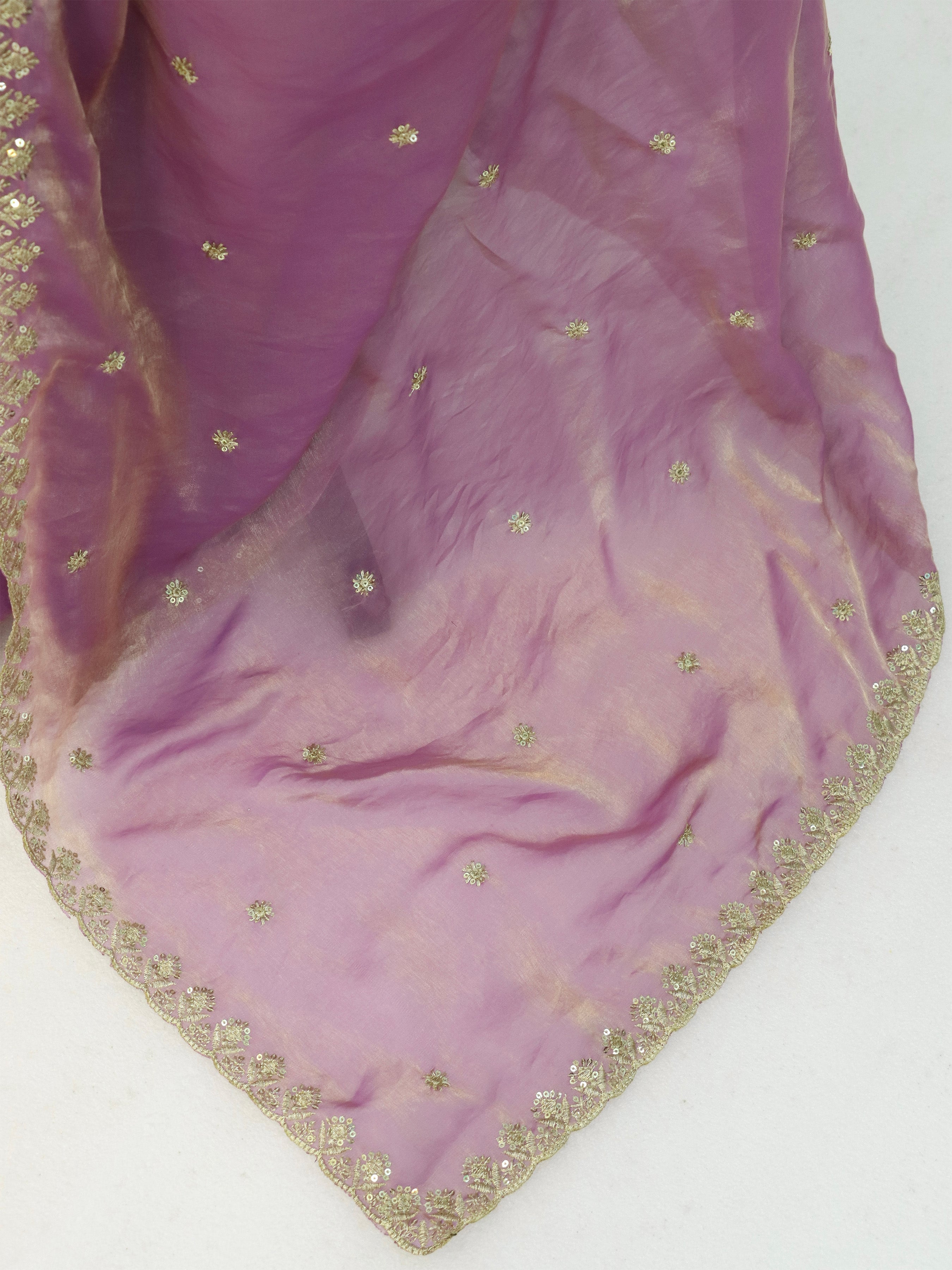 Pink Tissue Floral Zari Work Saree