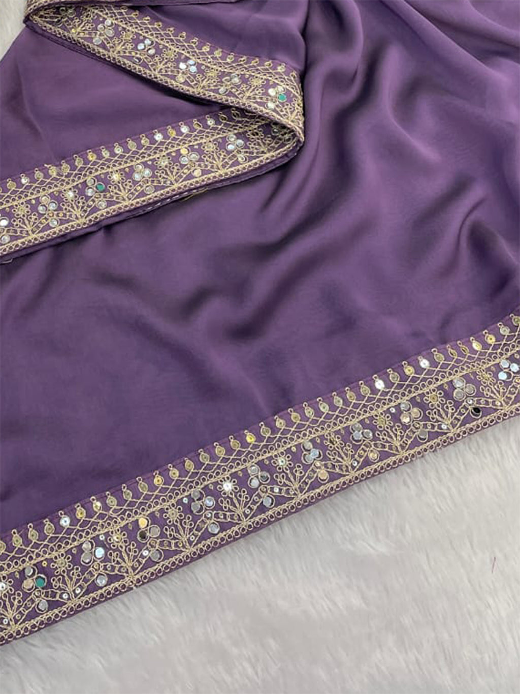 Lavender Silk Sequence & Mirror Work Saree