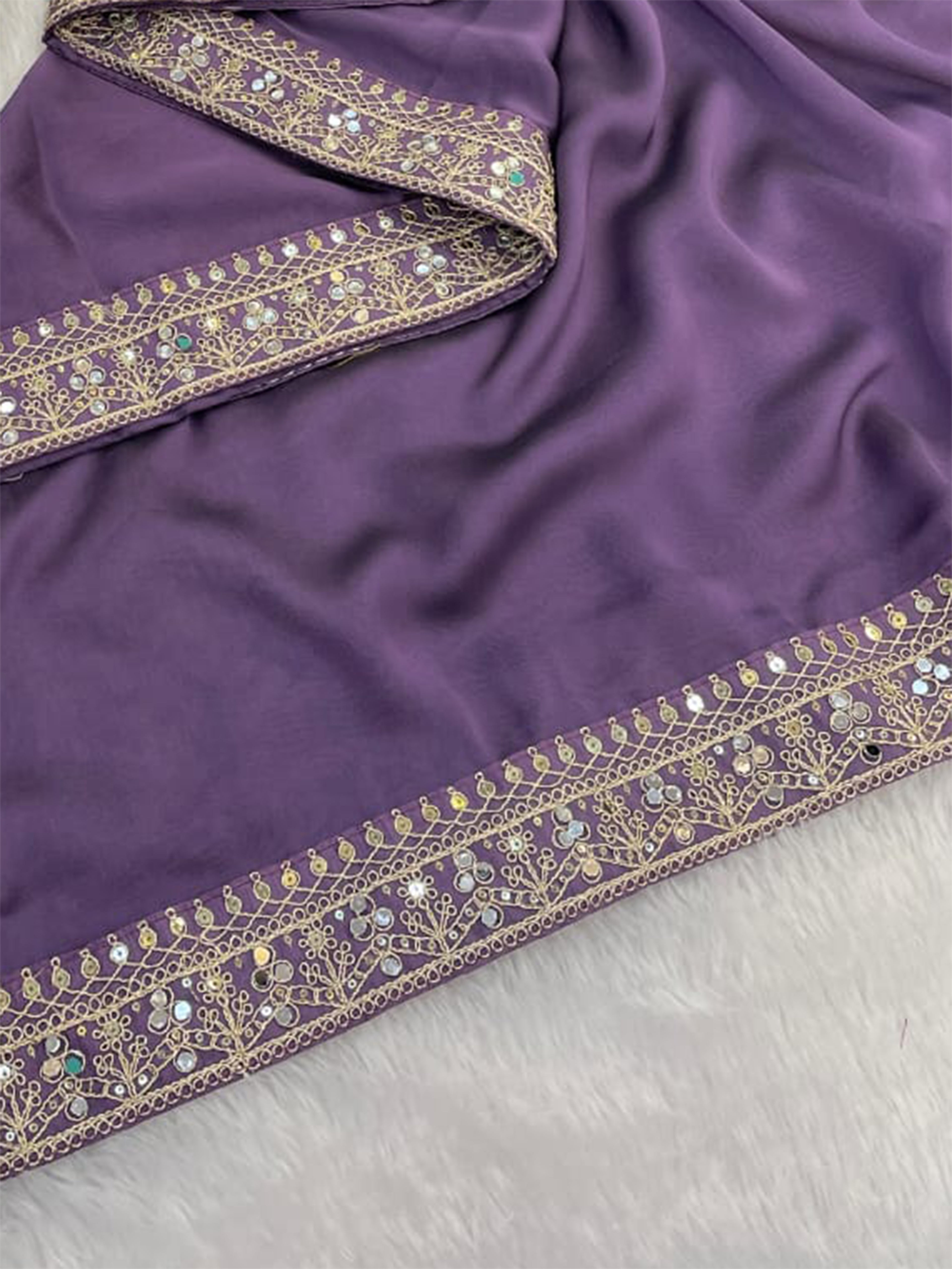 Lavender Silk Sequence & Mirror Work Saree