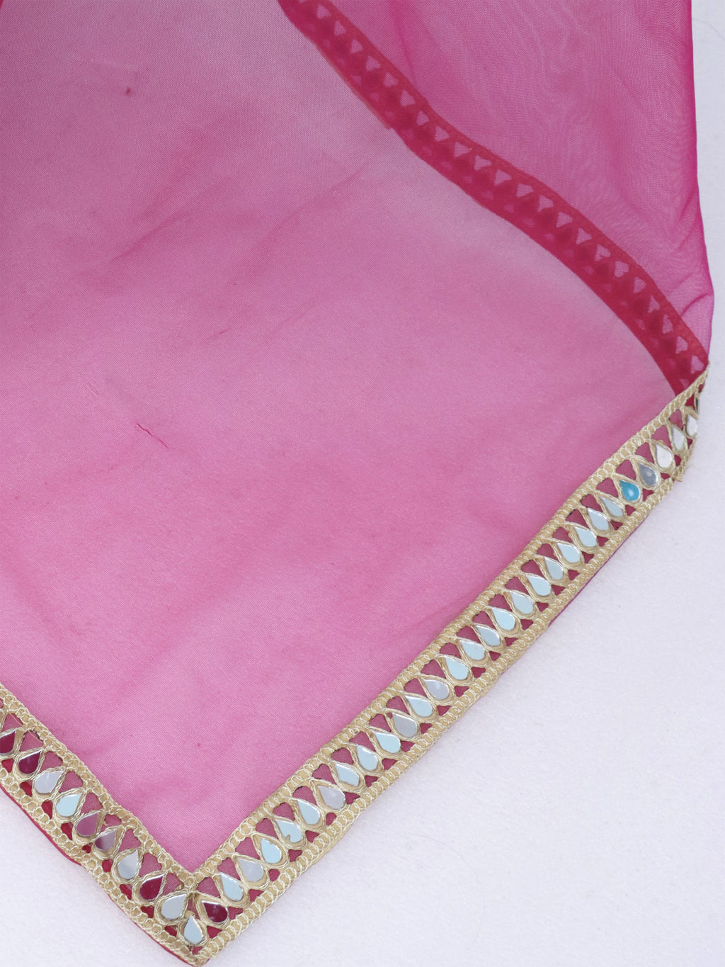 Pink Tissue Geometric Mirror Work Saree