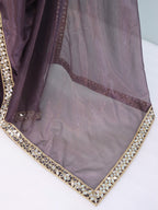 Magenta Tissue Geometric Mirror Work Saree