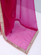 Pink Tissue Geometric Mirror Work Saree