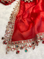 Red Organza Mirror Work Saree