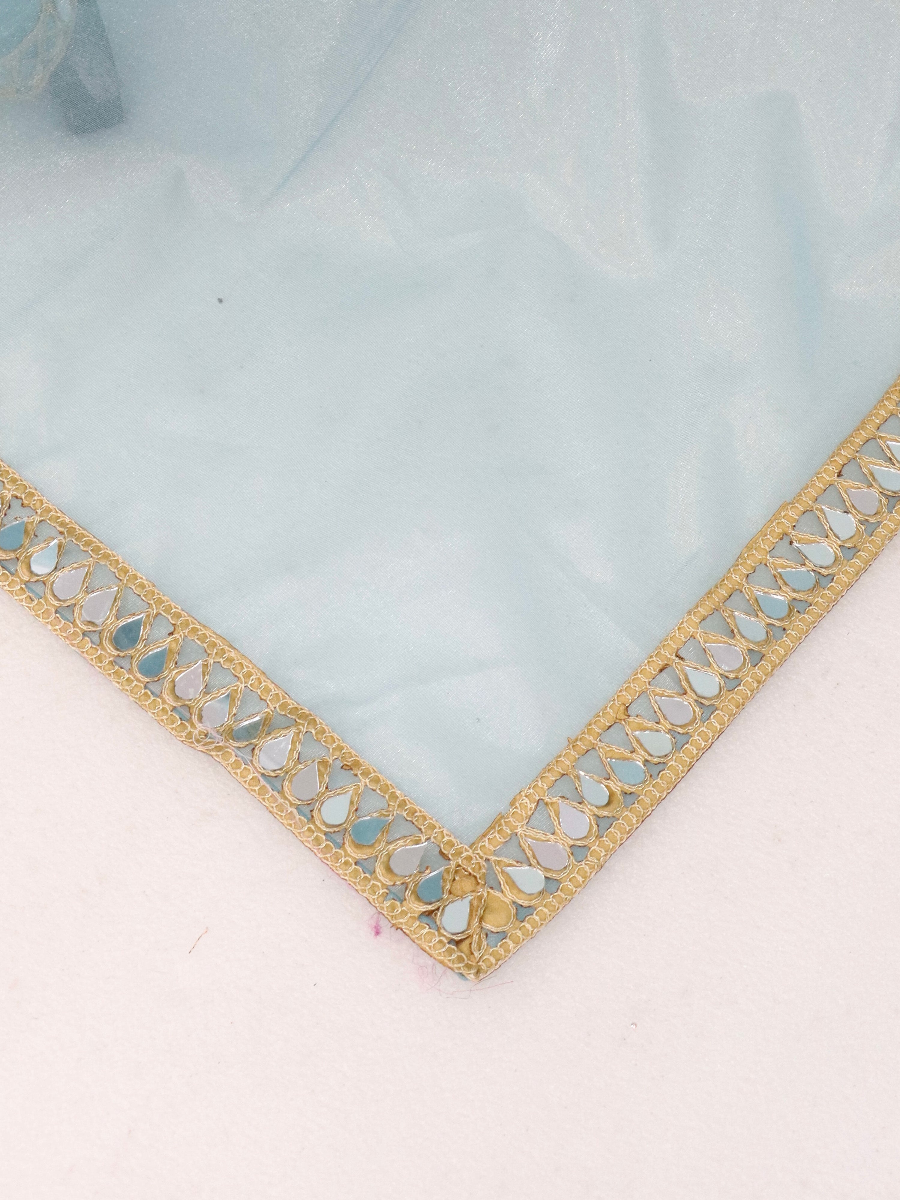 Blue Tissue Geometric Mirror Work Saree