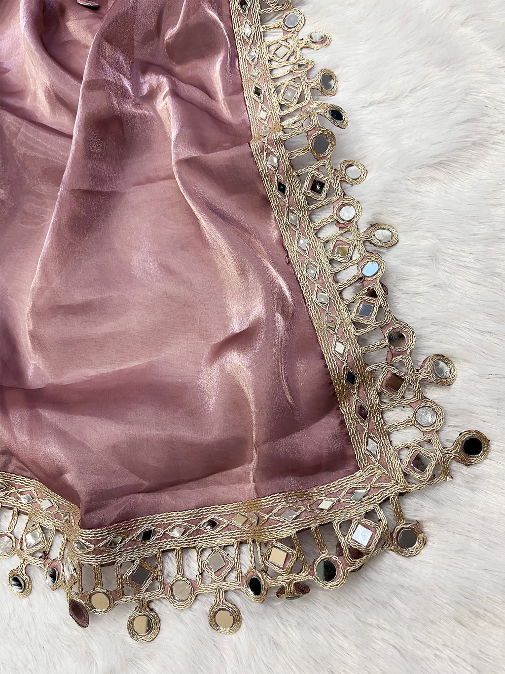 Mauve Organza Mirror Work Saree