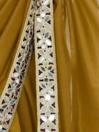Rust Tissue Geometric Mirror Work Saree