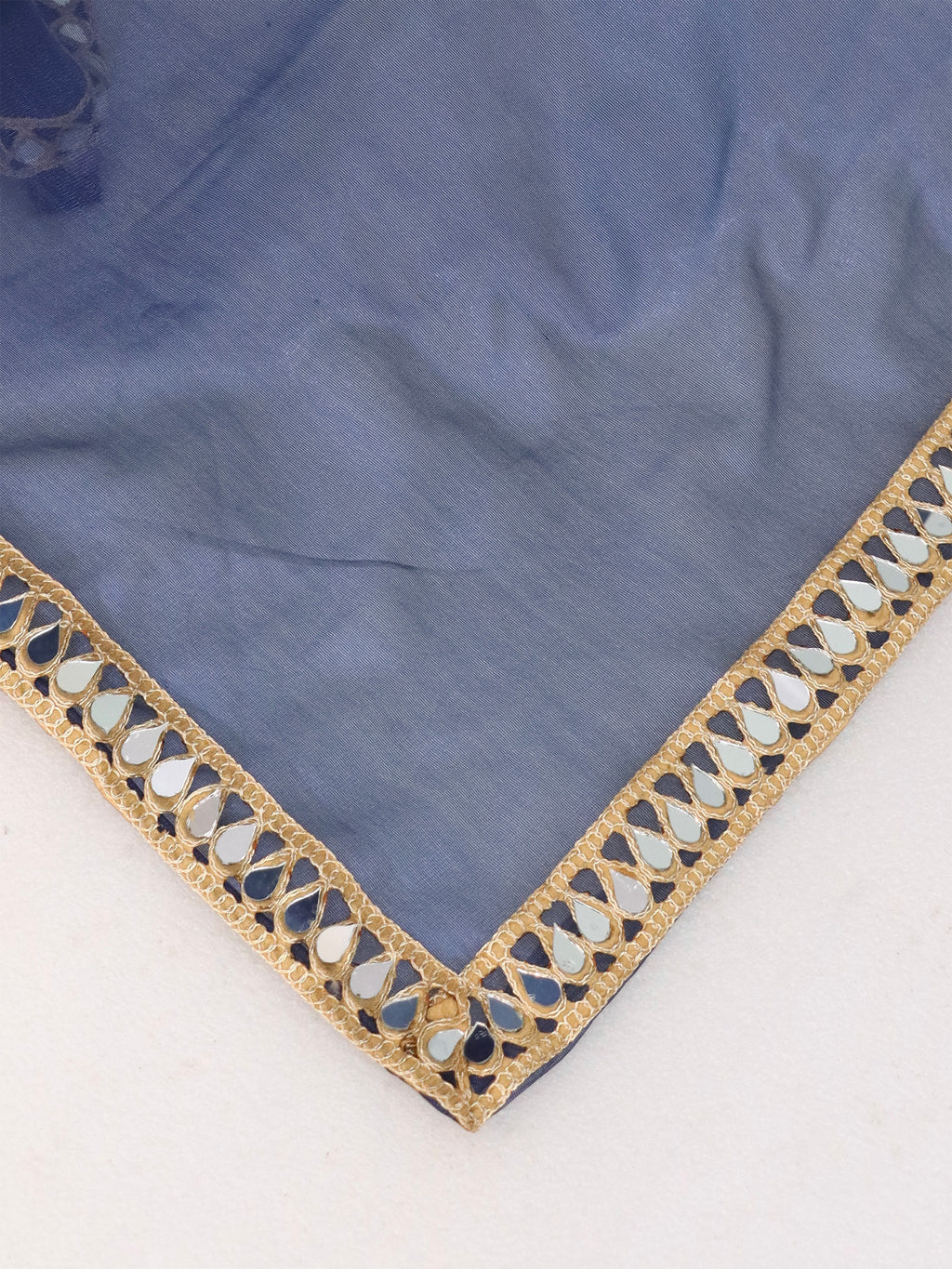 Royal Blue Tissue Geometric Mirror Work Saree