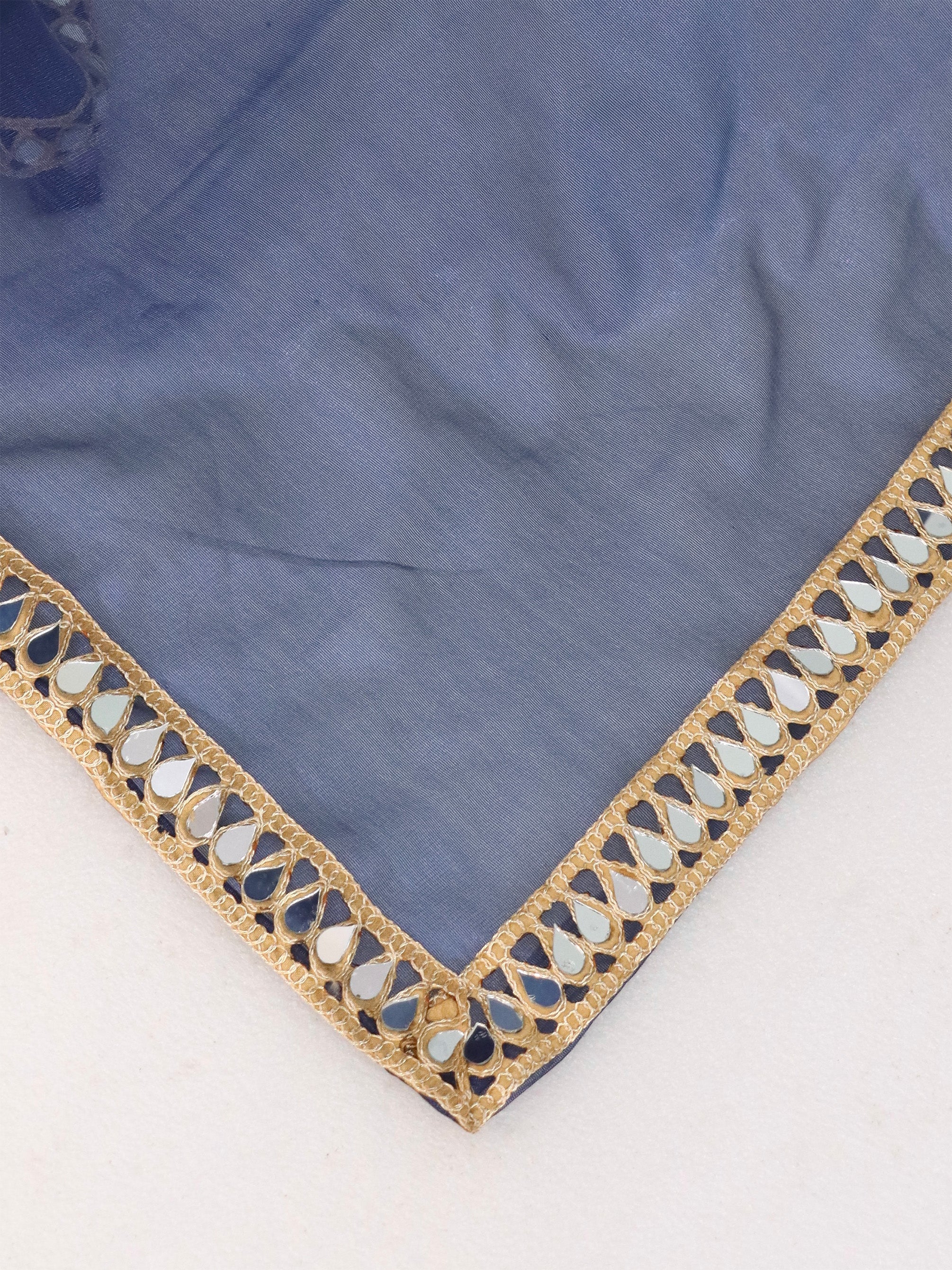 Royal Blue Tissue Geometric Mirror Work Saree