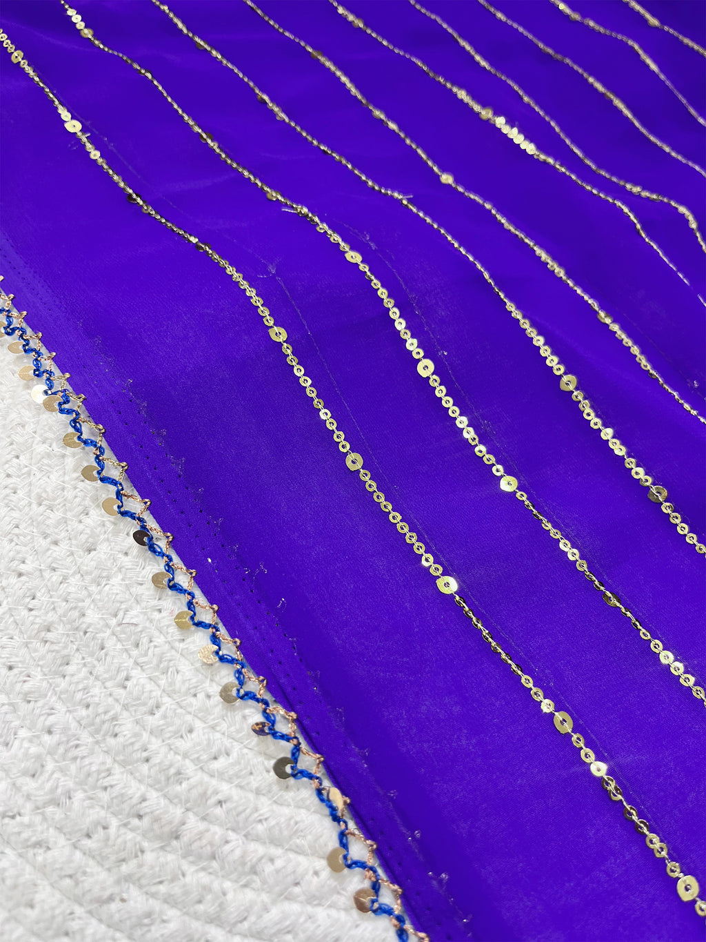 Blue Poly Georgette Striped Sequence Work Saree