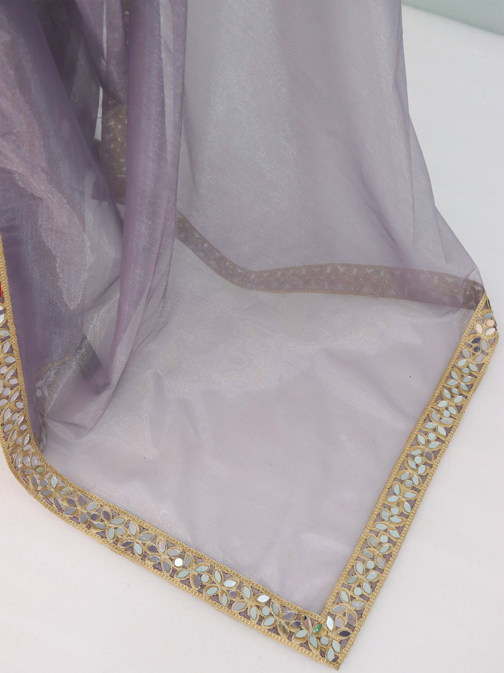 Lavender Tissue Geometric Mirror Work Saree