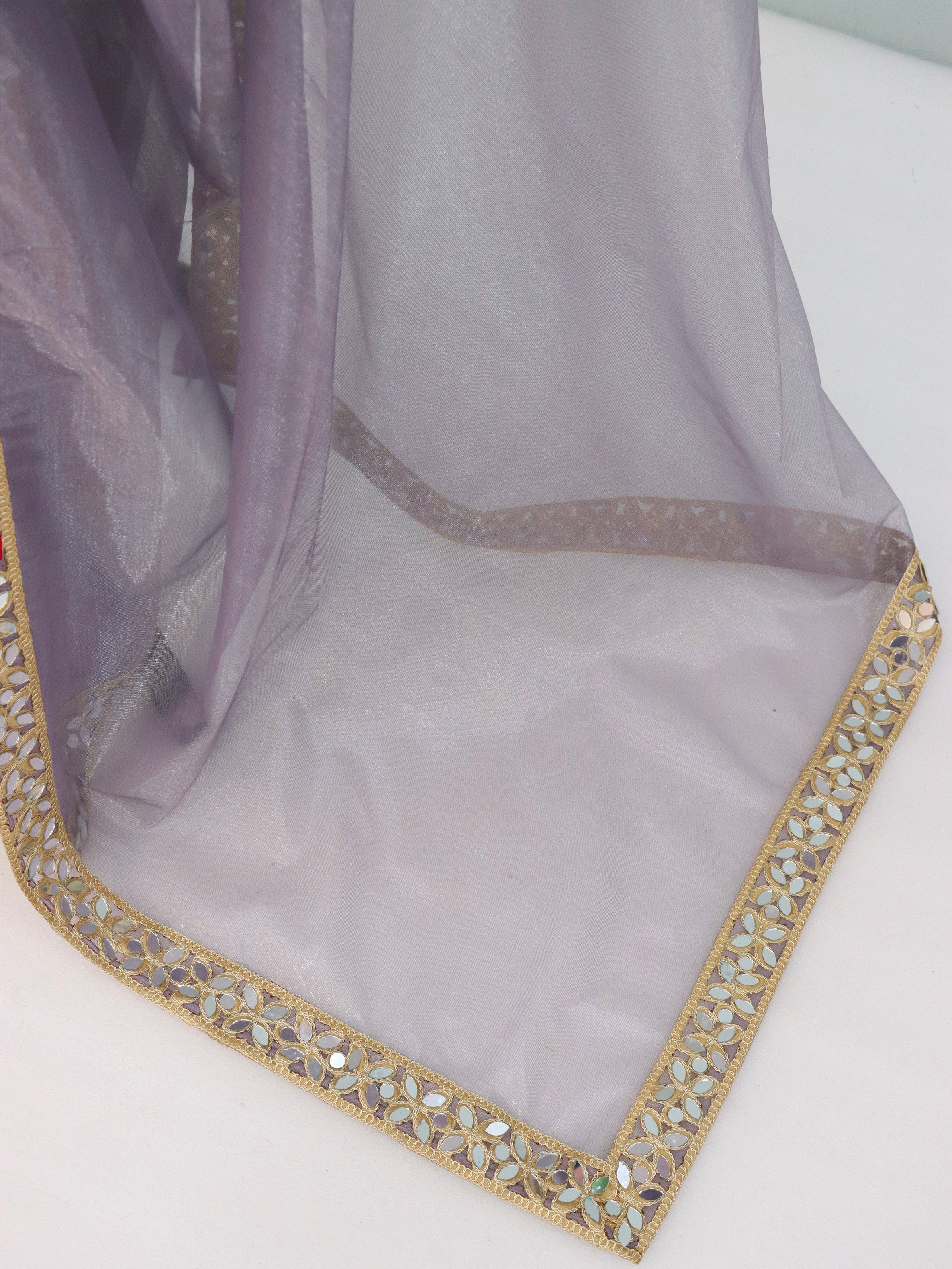 Lavender Tissue Geometric Mirror Work Saree